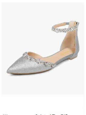 XYD Silver-glitter Pointed Toe D'Orsay Wedding Sandals Sparkly Ankle Strap Shoes